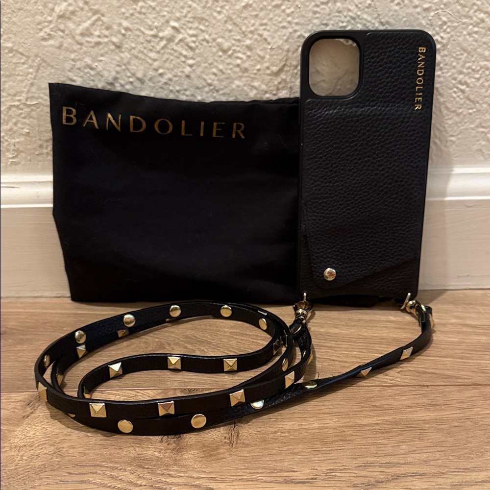Bandolier Black iPhone 11 Pro Max Case with Gold Studded Strap